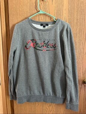 Young & Reckless Gray Crewneck with Pink Floral Logo